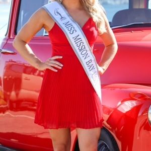 Red Pleated Cocktail Dress